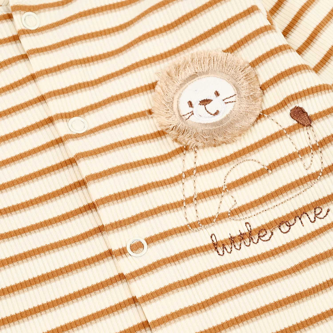 Infant Boys Rib Knitted Romper Brown Stripe-OFF-White