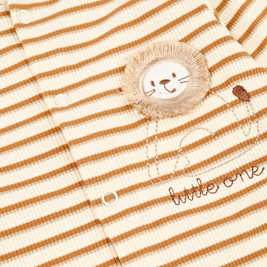Infant Boys Rib Knitted Romper Brown Stripe-OFF-White