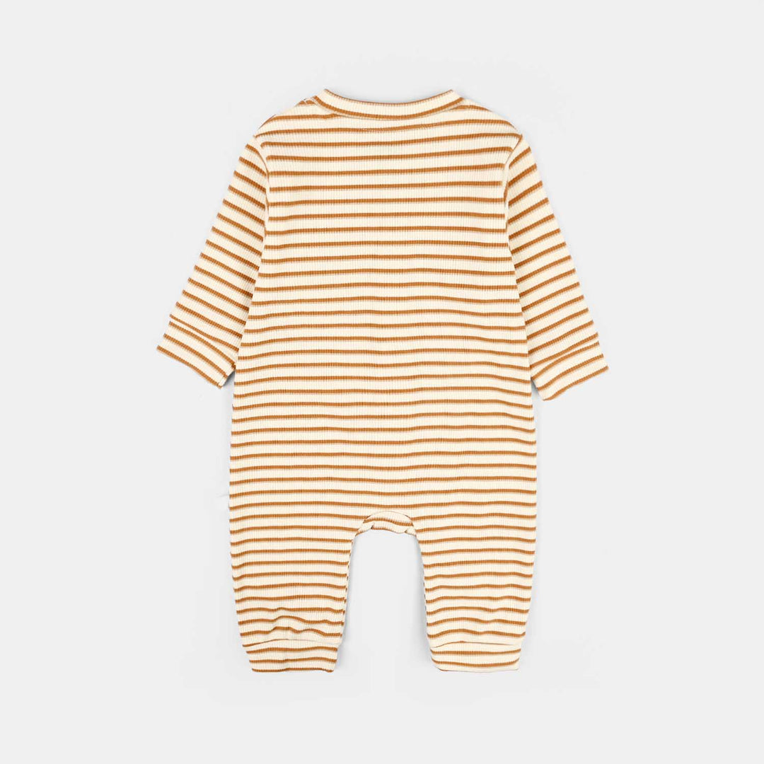 Infant Boys Rib Knitted Romper Brown Stripe-OFF-White
