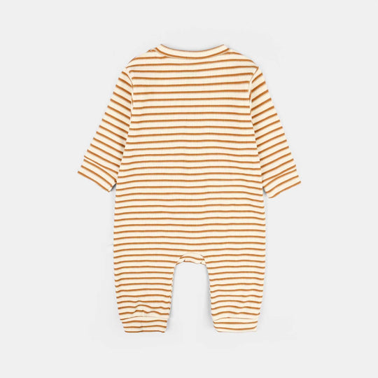 Infant Boys Rib Knitted Romper Brown Stripe-OFF-White