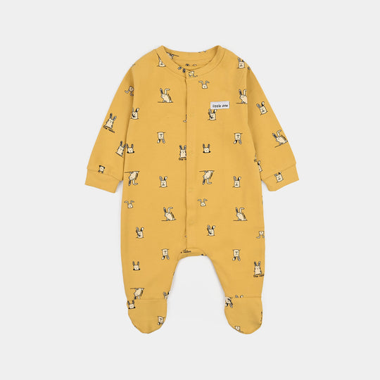 Infant Boys Yarn dyed rib Knitted Romper Baby Rabbit-Yellow