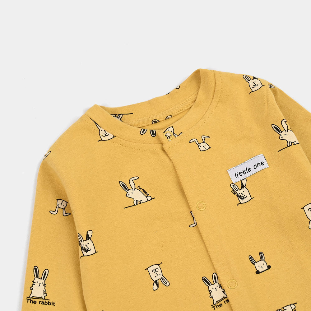Infant Boys Yarn dyed rib Knitted Romper Baby Rabbit-Yellow