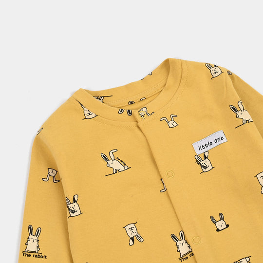 Infant Boys Yarn dyed rib Knitted Romper Baby Rabbit-Yellow
