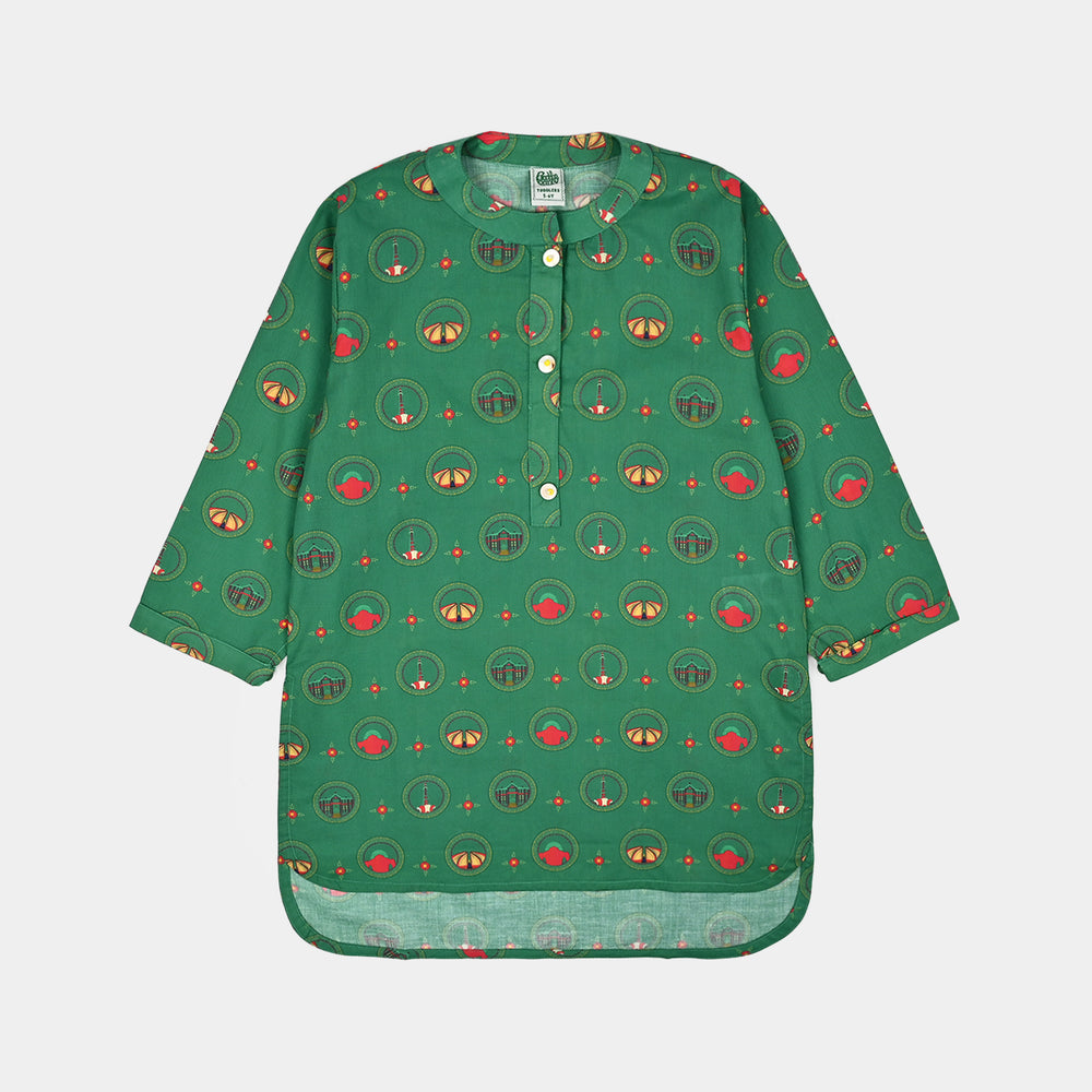 Girls Cotton Ind Printed 2Pcs Rang -E- Azadi-Green