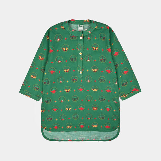 Girls Cotton Ind Printed 2Pcs Rang -E- Azadi-Green