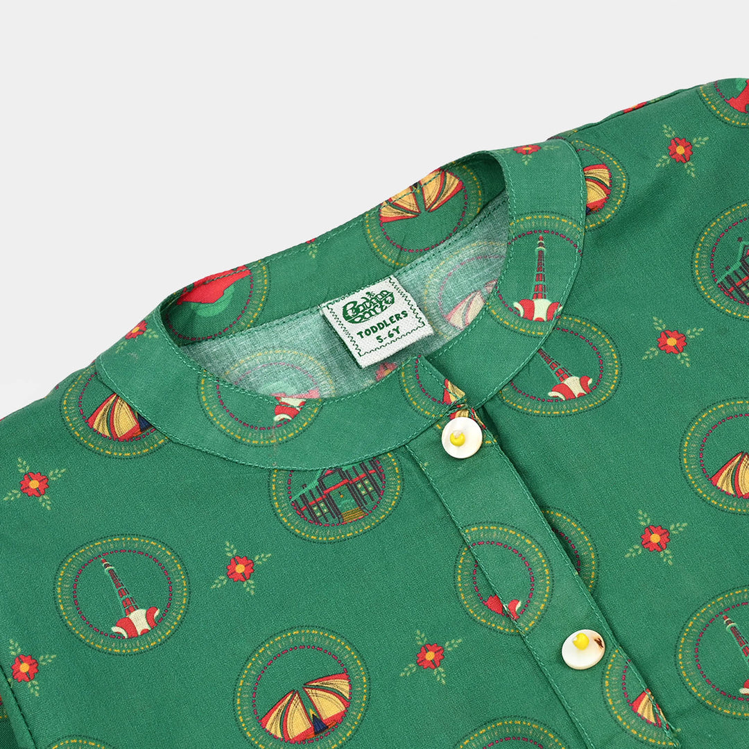Girls Cotton Ind Printed 2Pcs Rang -E- Azadi-Green