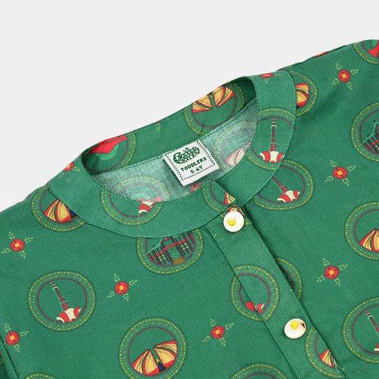 Girls Cotton Ind Printed 2Pcs Rang -E- Azadi-Green