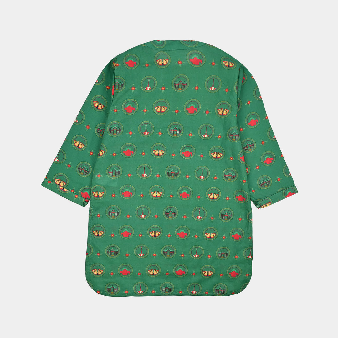 Girls Cotton Ind Printed 2Pcs Rang -E- Azadi-Green
