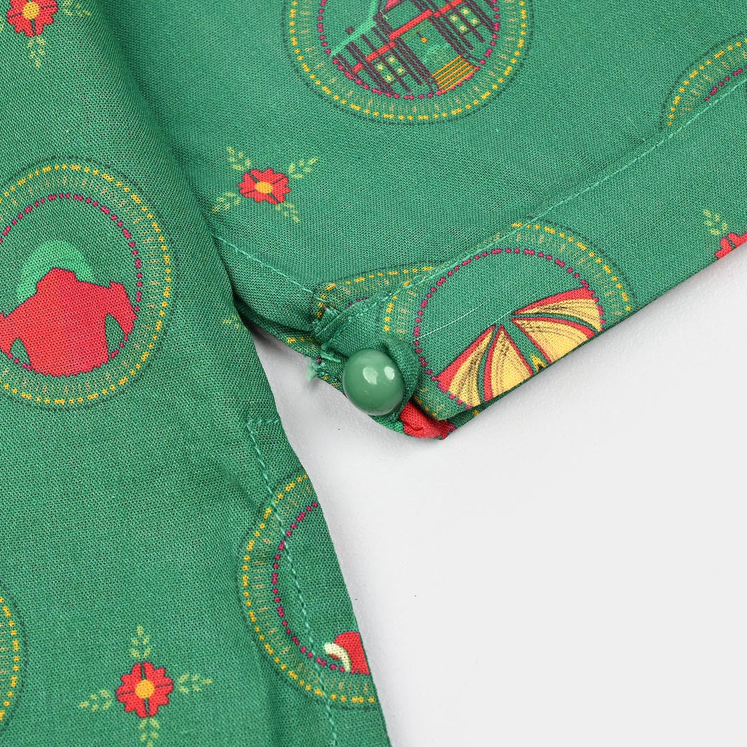 Girls Cotton Ind Printed 2Pcs Rang -E- Azadi-Green