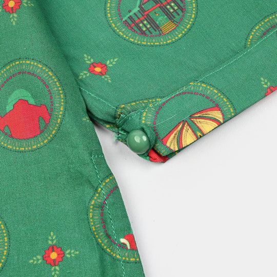 Girls Cotton Ind Printed 2Pcs Rang -E- Azadi-Green