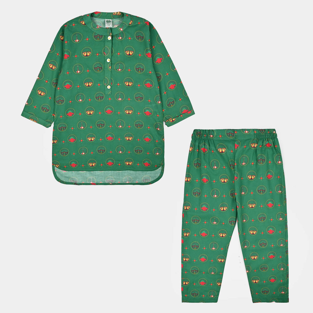 Girls Cotton Ind Printed 2Pcs Rang -E- Azadi-Green