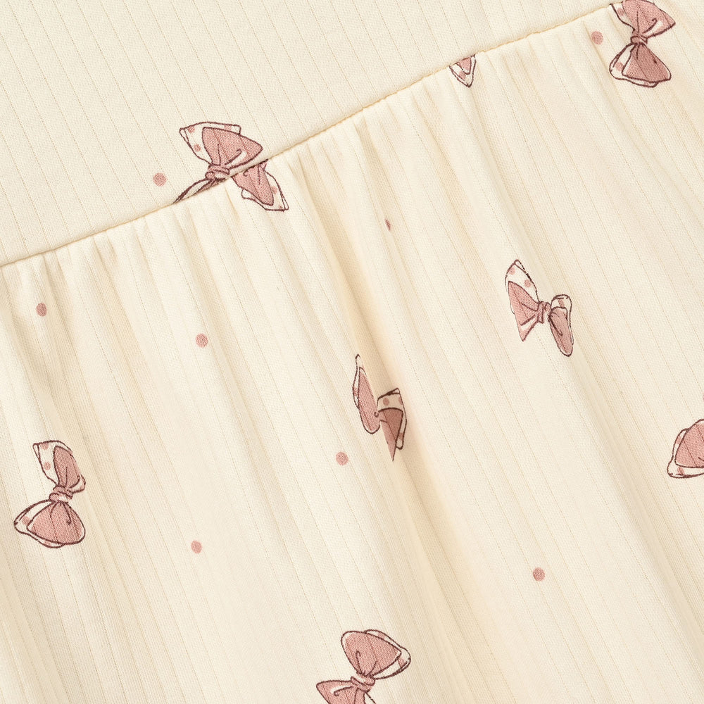 Infant Girls Rib Frock Bow Pattern-White