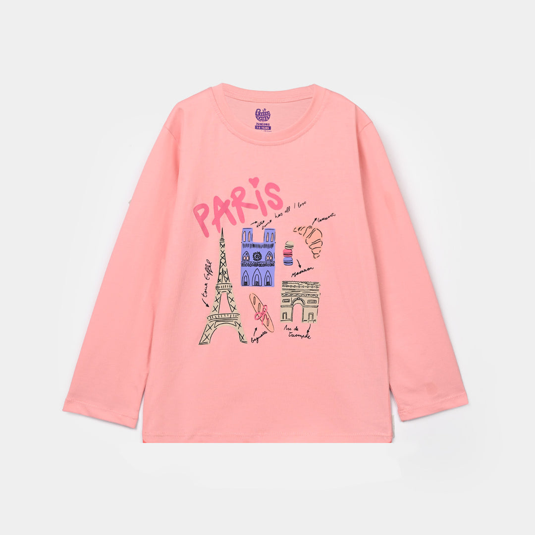 Girls Cotton Jersey T-Shirt F/S Paris-Pink