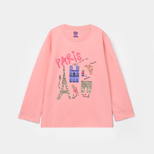 Girls Cotton Jersey T-Shirt F/S Paris-Pink