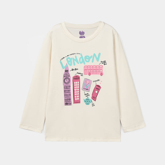 Girls Cotton Jersey T-Shirt F/S London-Off.White