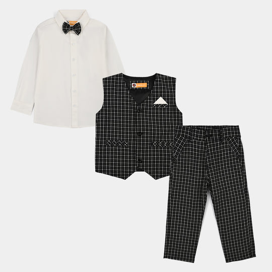 Boys Yarn Dyed 3PC Suit-Checkered-BLACK