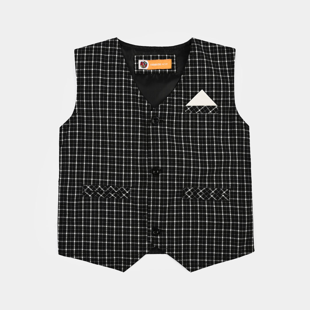 Boys Yarn Dyed 3PC Suit-Checkered-BLACK
