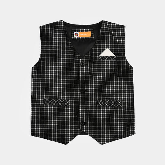 Boys Yarn Dyed 3PC Suit-Checkered-BLACK
