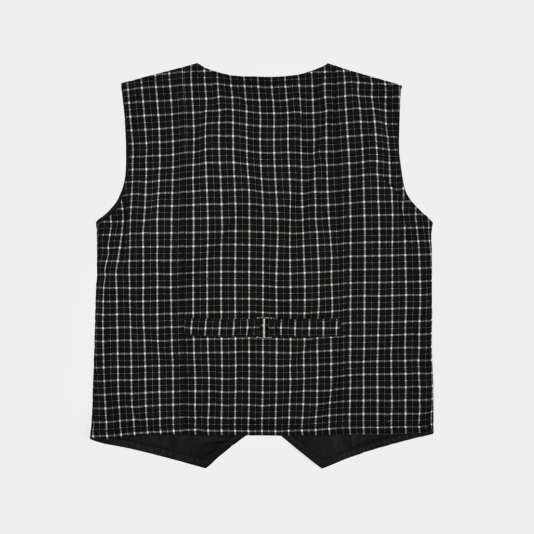 Boys Yarn Dyed 3PC Suit-Checkered-BLACK