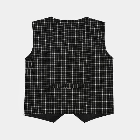 Boys Yarn Dyed 3PC Suit-Checkered-BLACK