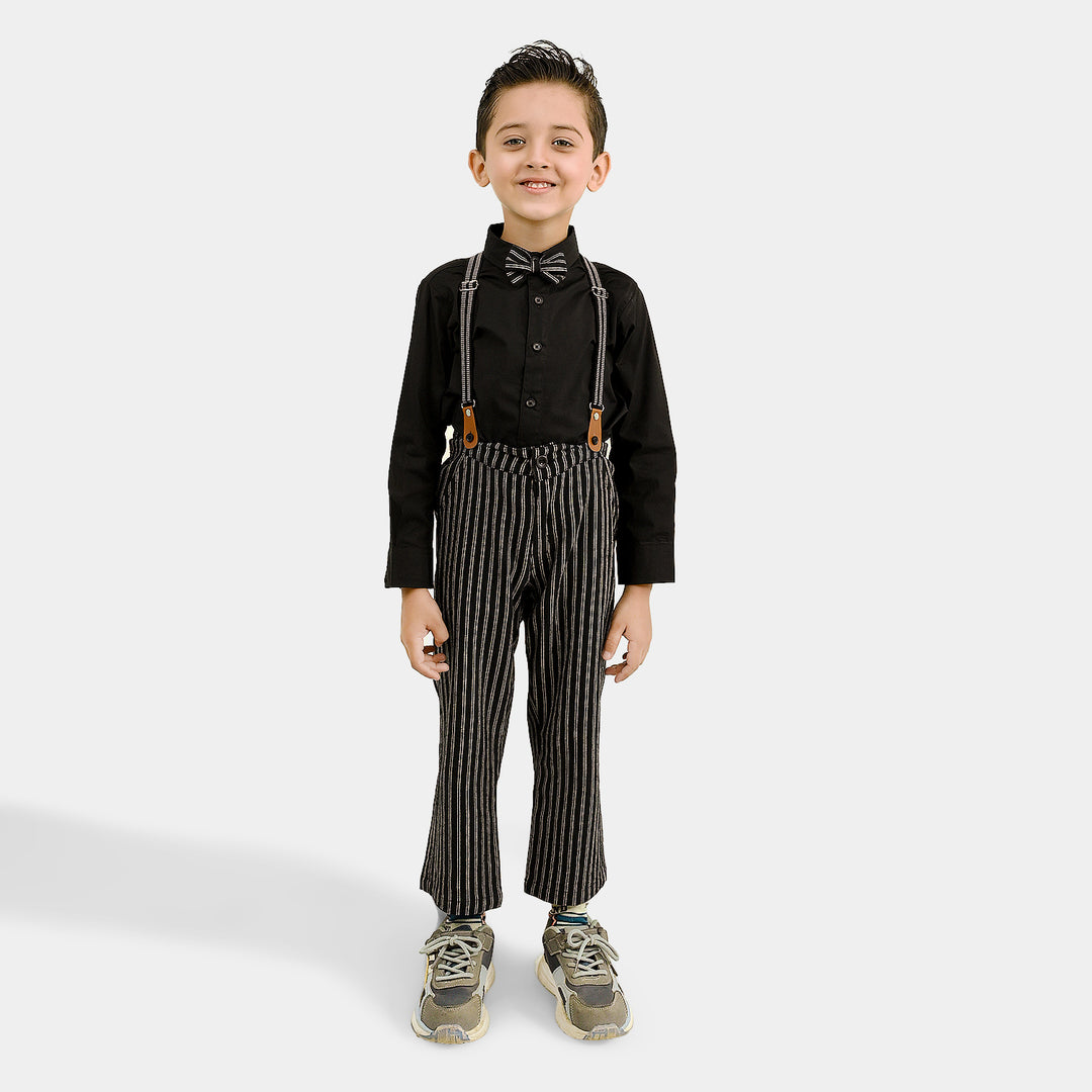 Boys Yarn Dyed 2PC Suit-Linear-BLACK