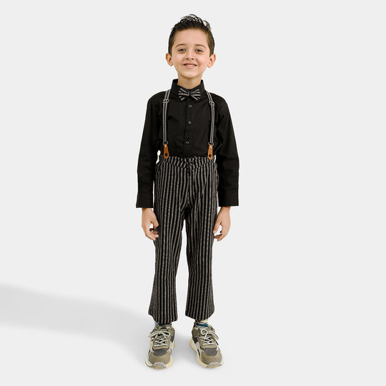 Boys Yarn Dyed 2PC Suit-Linear-BLACK