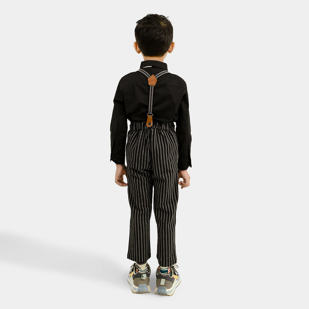 Boys Yarn Dyed 2PC Suit-Linear-BLACK