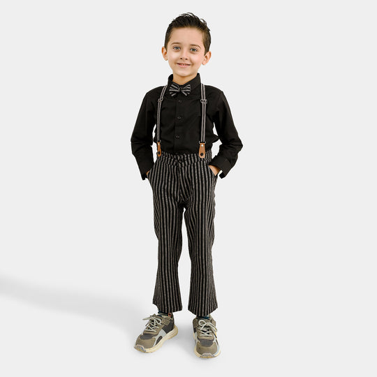 Boys Yarn Dyed 2PC Suit-Linear-BLACK