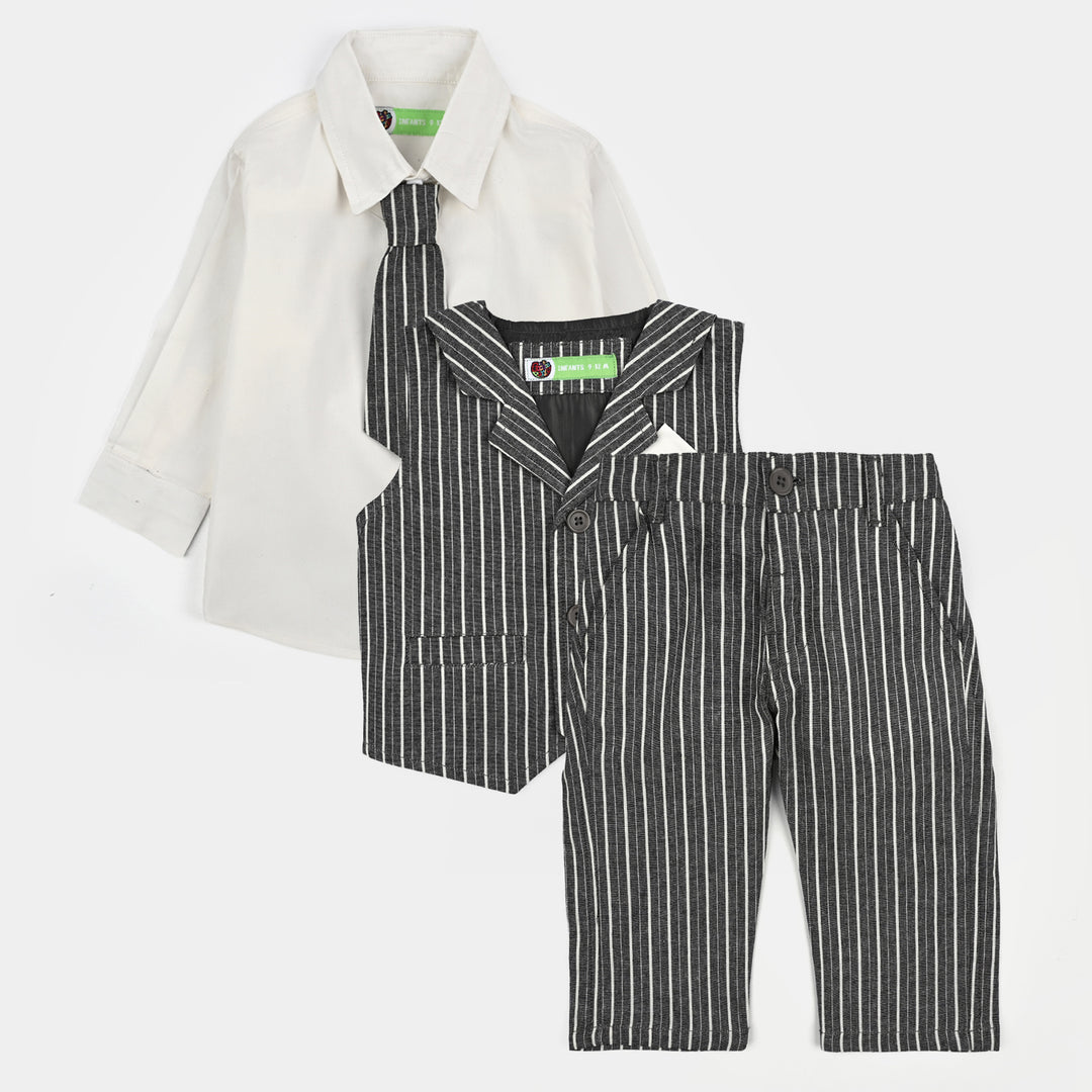 Infant Boys Yarn Dyed 3PC Suit-Lil Dapper-GREY