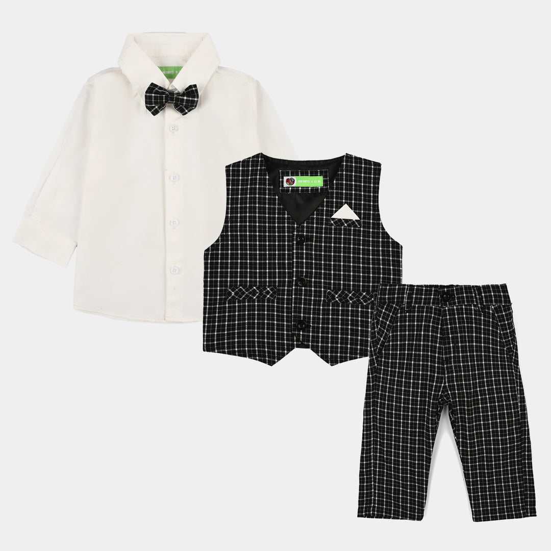 Infant Boys Yarn Dyed 3PC Suit-Checkered-BLACK