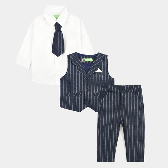 Infant Boys Yarn Dyed 3PC Suit-NAVY