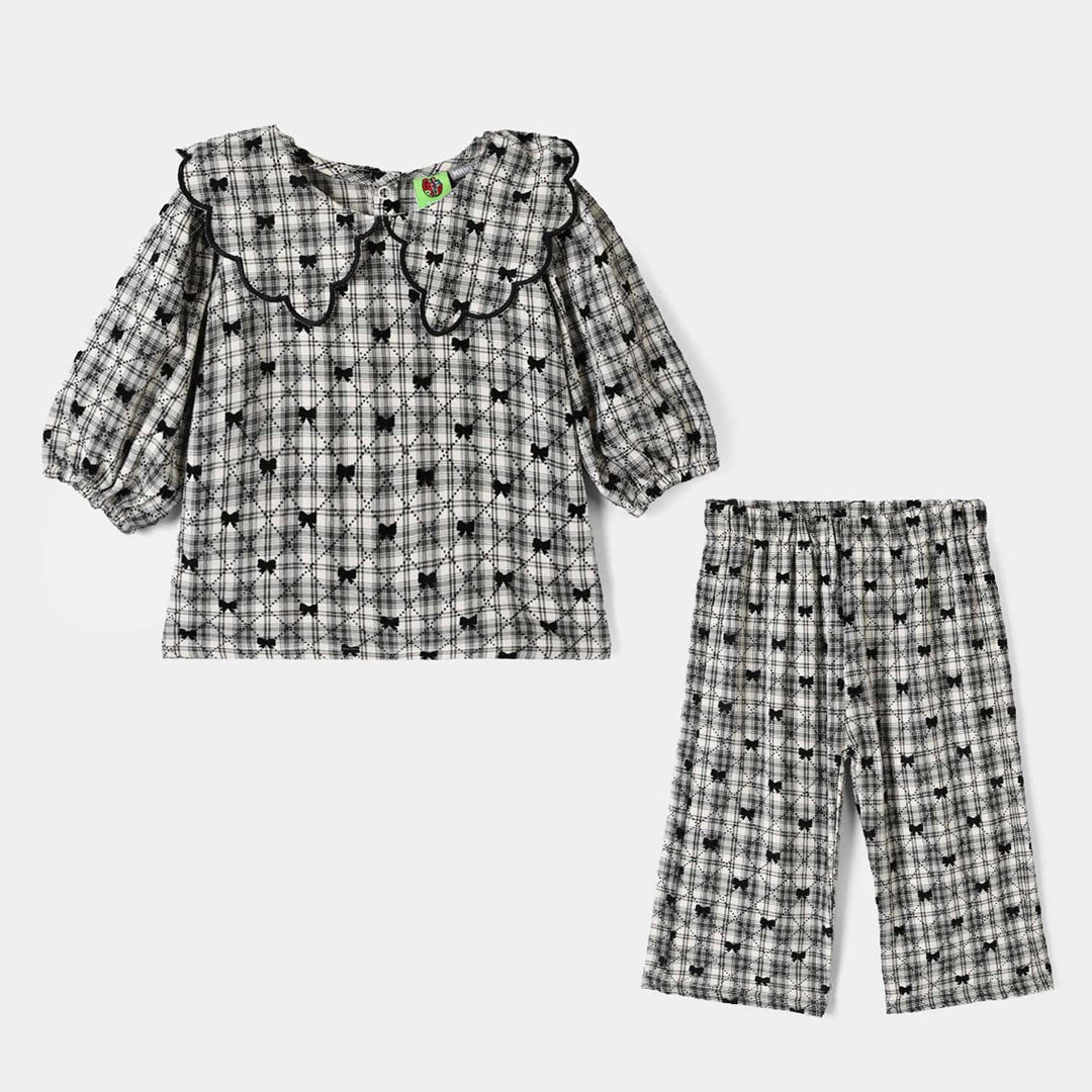 Infant Girls Yarn Dyed 2Pc Suit-LITTLE BOWS-Off.White.Black