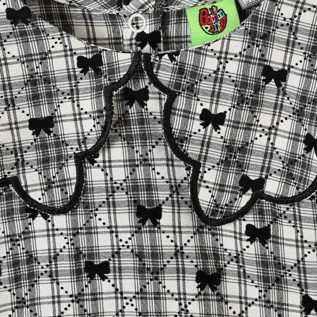 Infant Girls Yarn Dyed 2Pc Suit-LITTLE BOWS-Off.White.Black