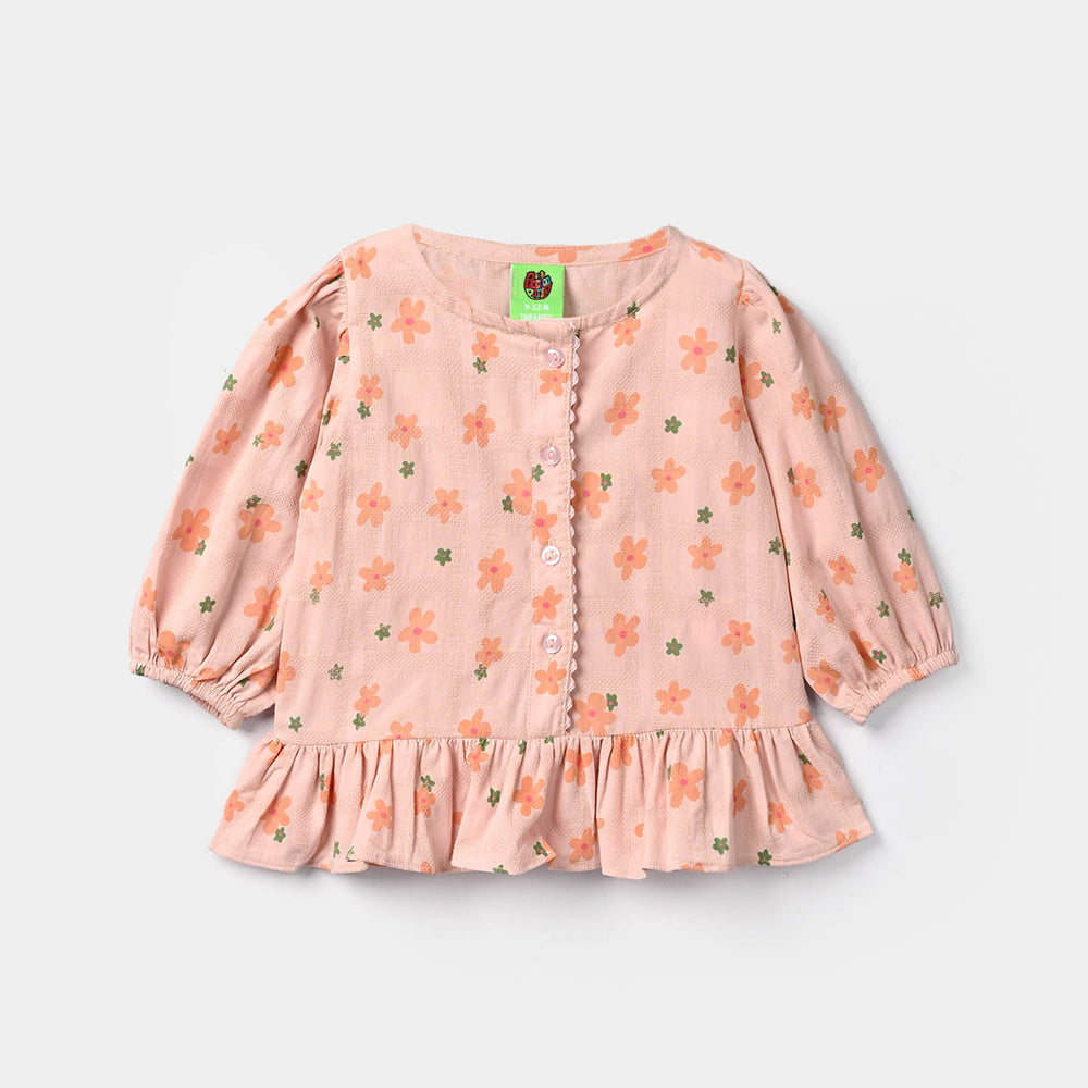 Infant Girls Cotton Jacquard 2 Pc Suit - Floral - Light Pink