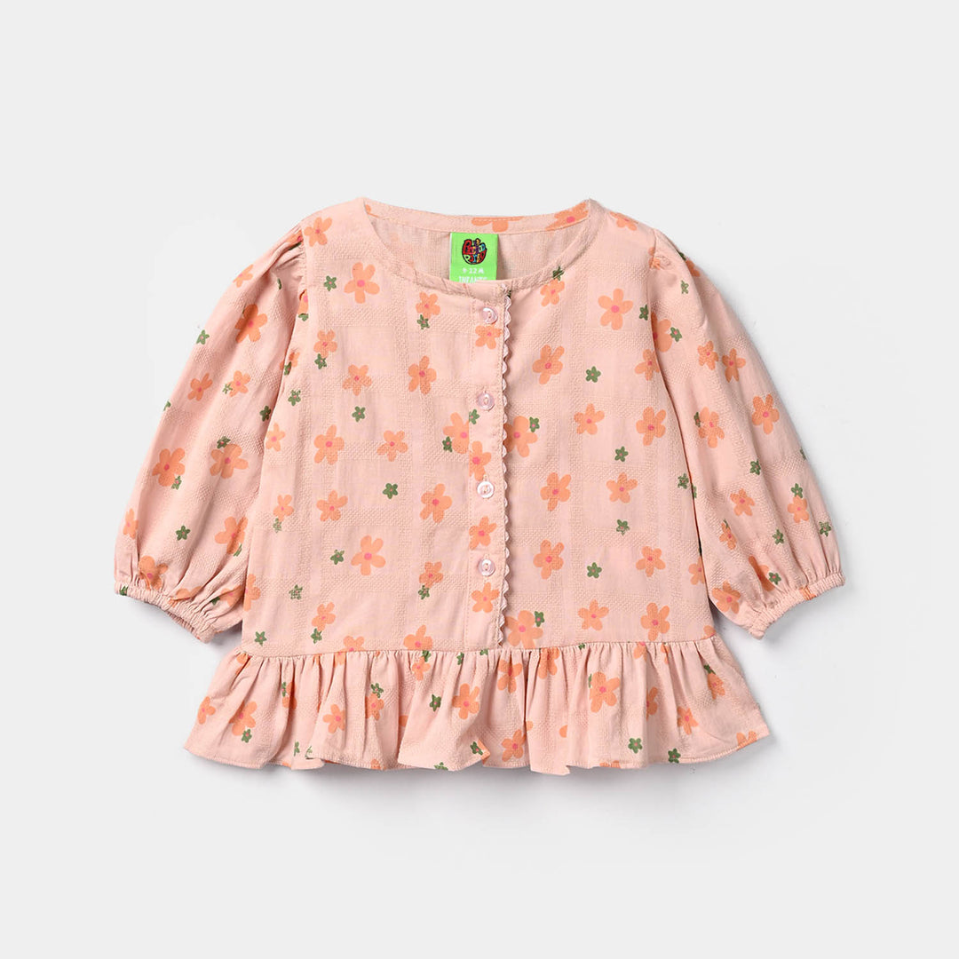 Infant Girls Cotton Jacquard 2 Pc Suit - Floral - Light Pink