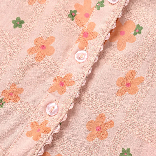 Infant Girls Cotton Jacquard 2 Pc Suit - Floral - Light Pink