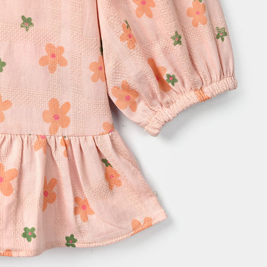 Infant Girls Cotton Jacquard 2 Pc Suit - Floral - Light Pink