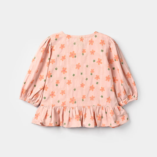 Infant Girls Cotton Jacquard 2 Pc Suit - Floral - Light Pink