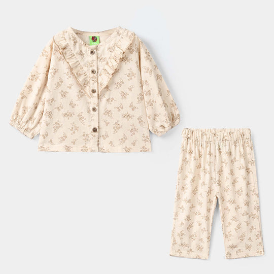 Infant Girls Cotton Slub 2Pc Suit FADED GARDEN - Beige