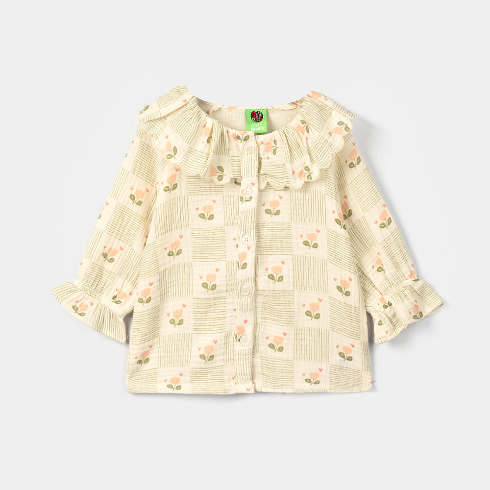 Infant Girls Gauze 2Pc Suit-BLOOM-OFF-White