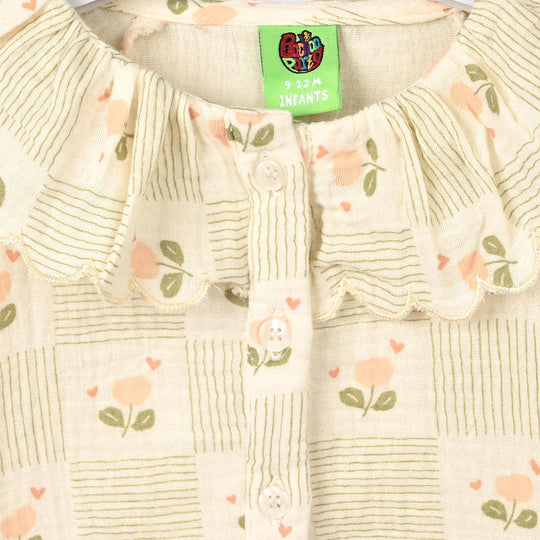 Infant Girls Gauze 2Pc Suit-BLOOM-OFF-White