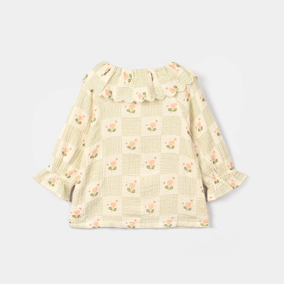 Infant Girls Gauze 2Pc Suit-BLOOM-OFF-White
