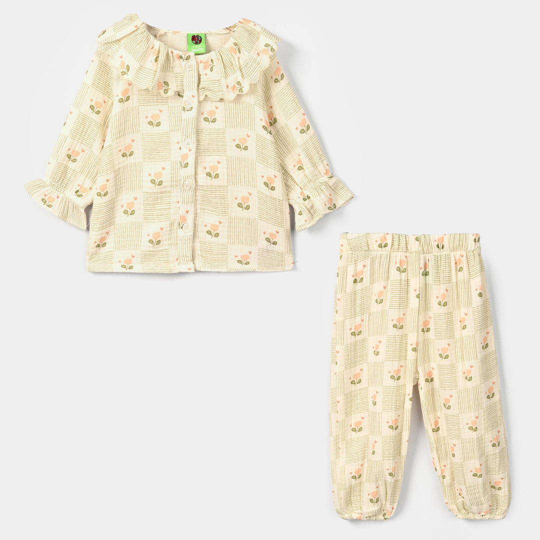 Infant Girls Gauze 2Pc Suit-BLOOM-OFF-White