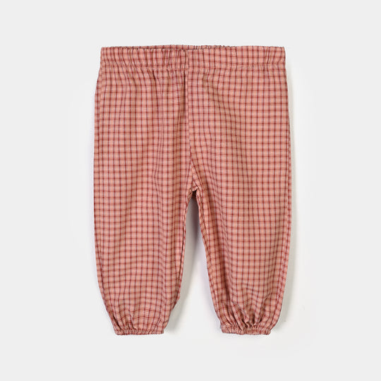 Infant Girls Yarn Dyed 2Pc Suit Checks -Peach
