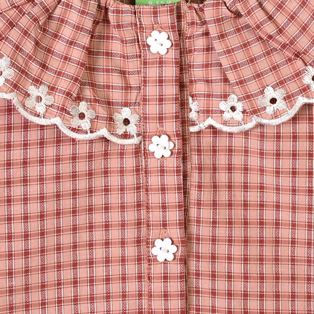 Infant Girls Yarn Dyed 2Pc Suit Checks -Peach