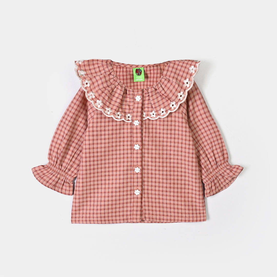 Infant Girls Yarn Dyed 2Pc Suit Checks -Peach