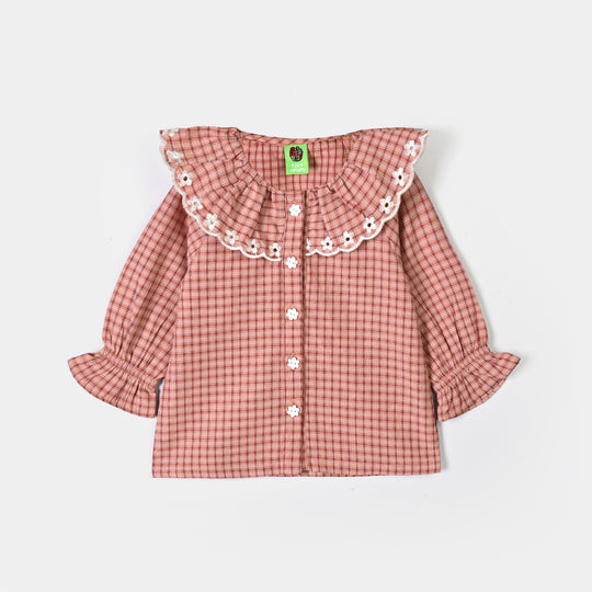 Infant Girls Yarn Dyed 2Pc Suit Checks -Peach