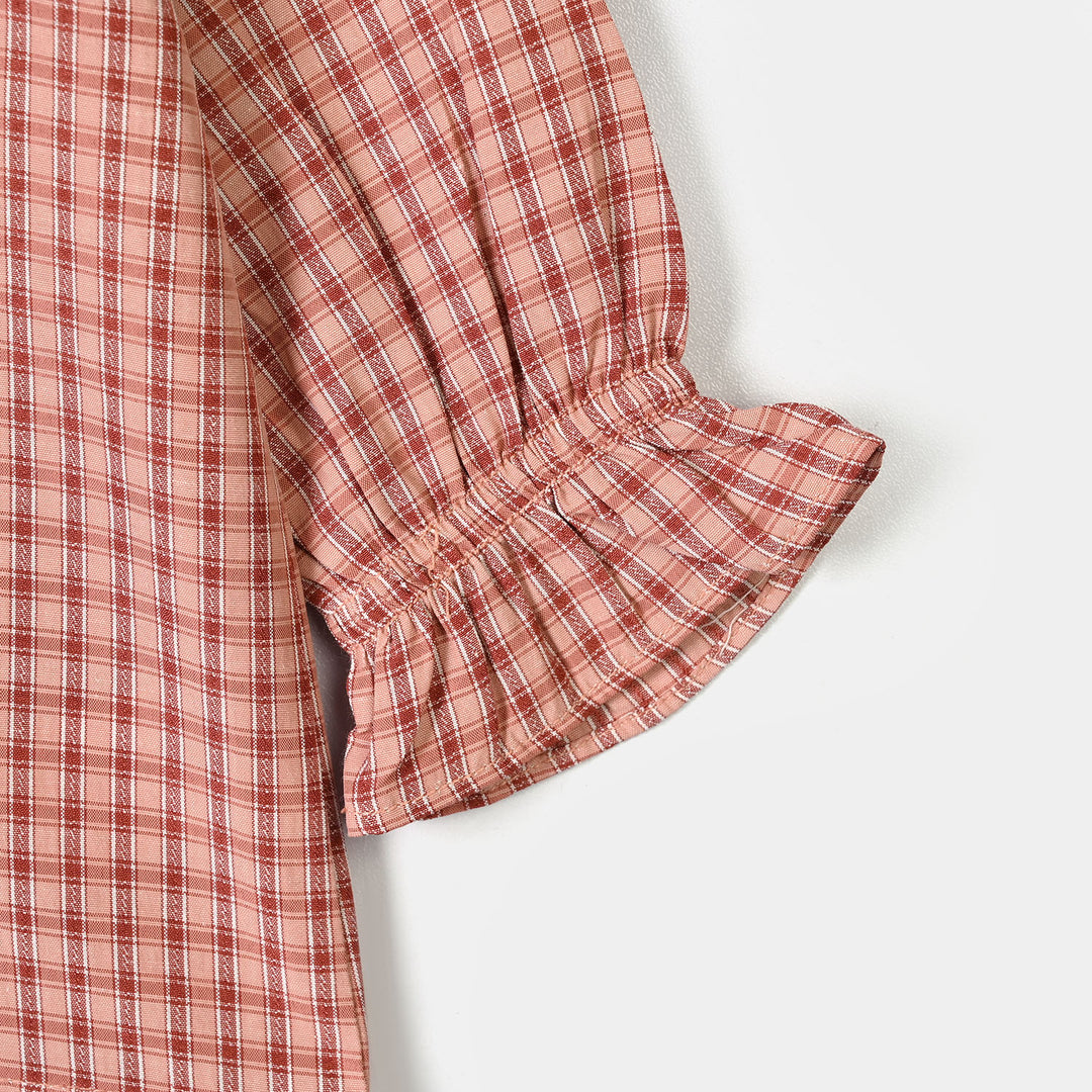 Infant Girls Yarn Dyed 2Pc Suit Checks -Peach