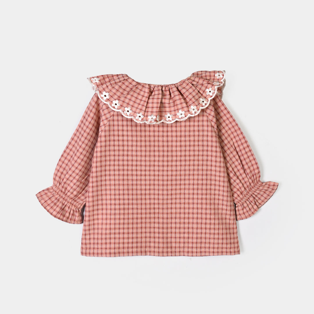 Infant Girls Yarn Dyed 2Pc Suit Checks -Peach