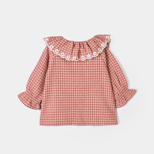 Infant Girls Yarn Dyed 2Pc Suit Checks -Peach
